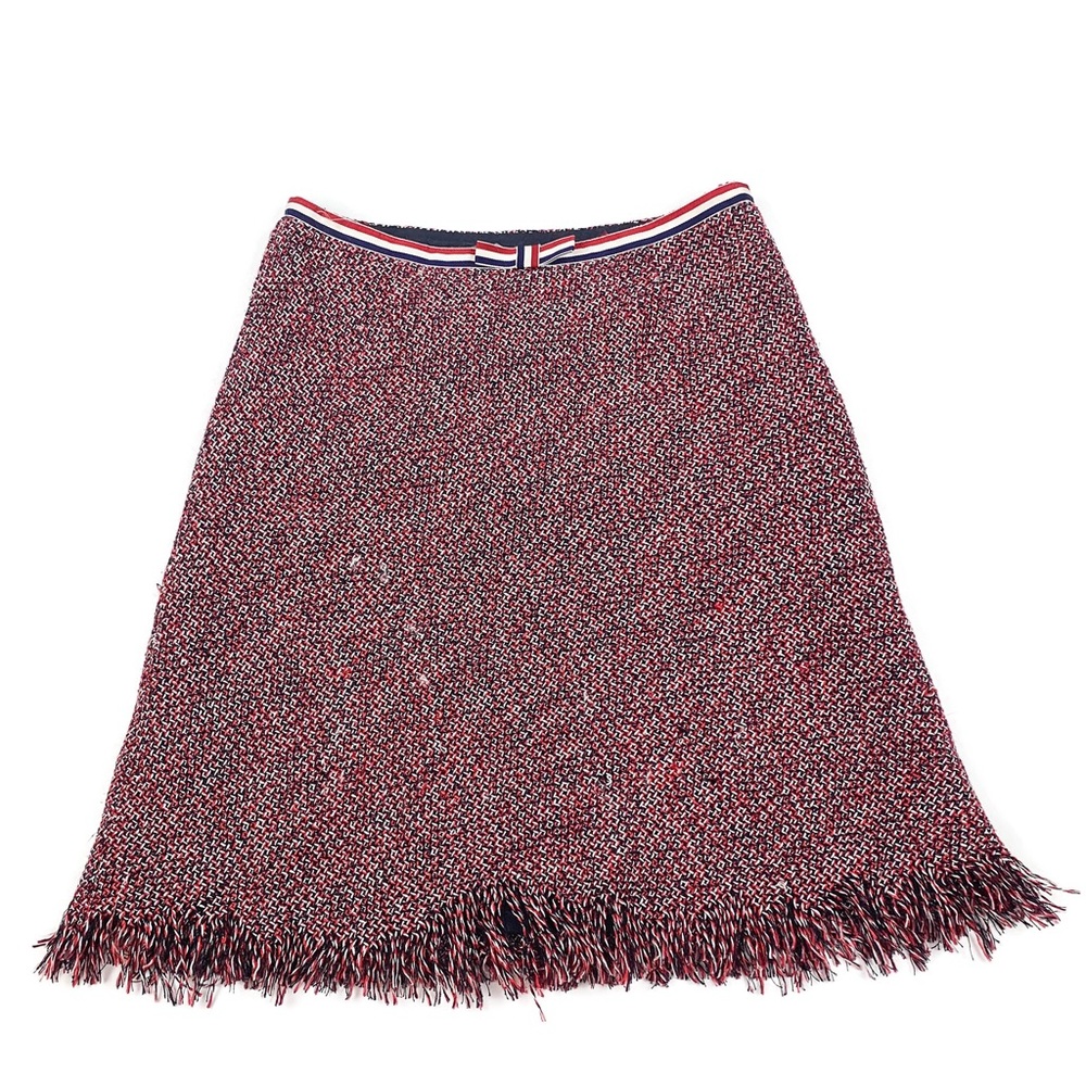 TRINA TURK Red Blue Tweed Nautical Skirt Bow Sz 0